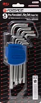 Набор ключей Г-образных TORX 5-лучевых, 9 предметов(TS10, TS15, TS20, TS25, TS27, TS30, TS40, TS45, 